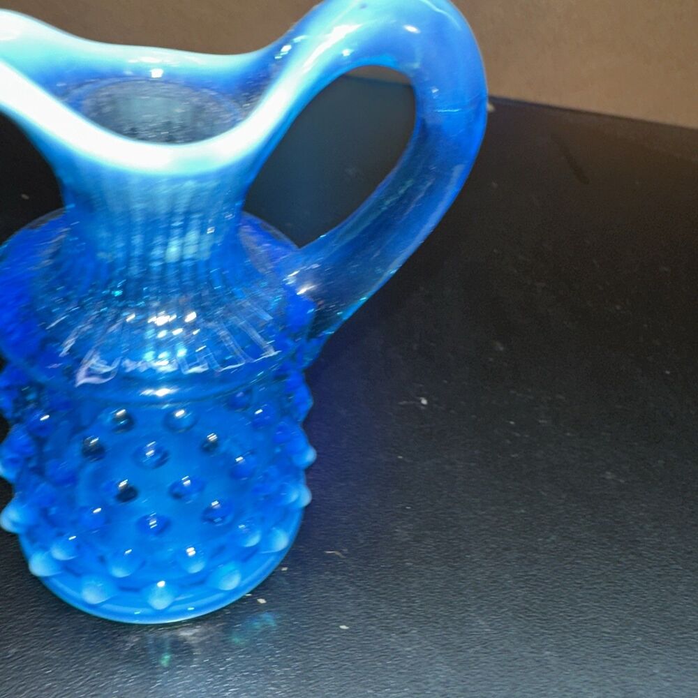 Vintage Blue Fenton Opalescent Hobnail Glass Cruet